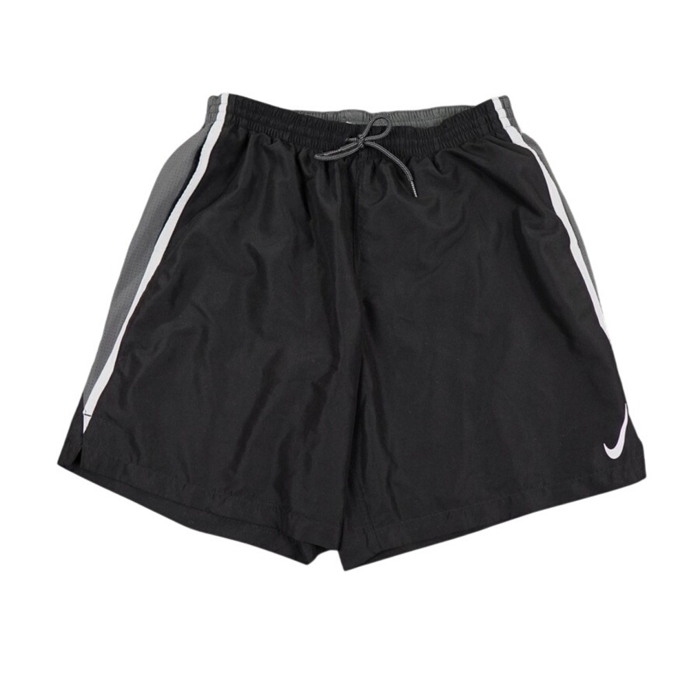 Nike Swim Trunks Men XL Black Grey White Striped Mesh Lined Drawstring
